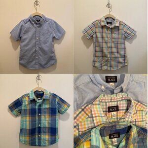 Children’s Place Boys Button Up Shirts 4T Cotton 3 Plaid 1 Blue Lot
